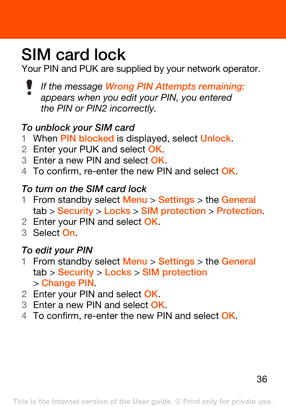Sim card lock | Superior W302 User Manual | Page 36 / 42