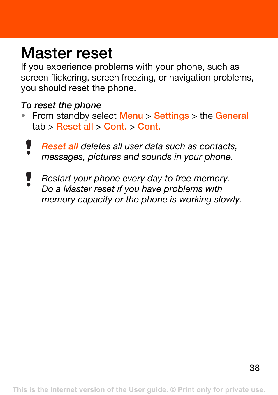 Master reset | Superior W302 User Manual | Page 38 / 42