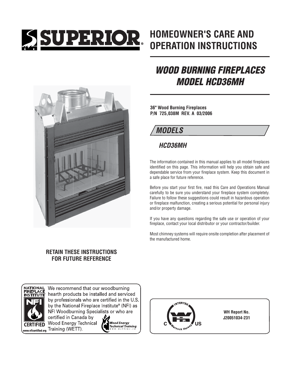 Superior HCD36MH User Manual | 8 pages