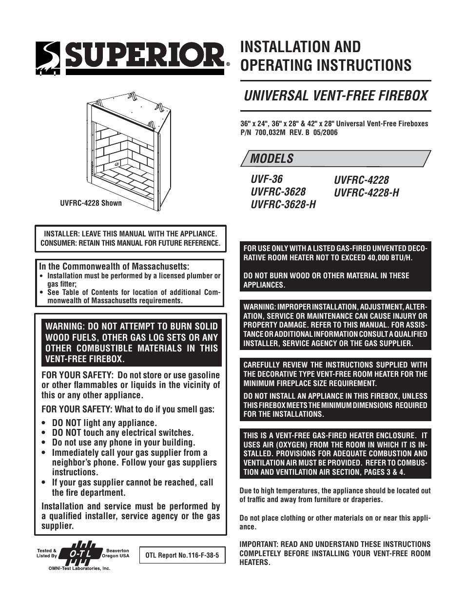 Superior UVFRC-4228-H User Manual | 20 pages