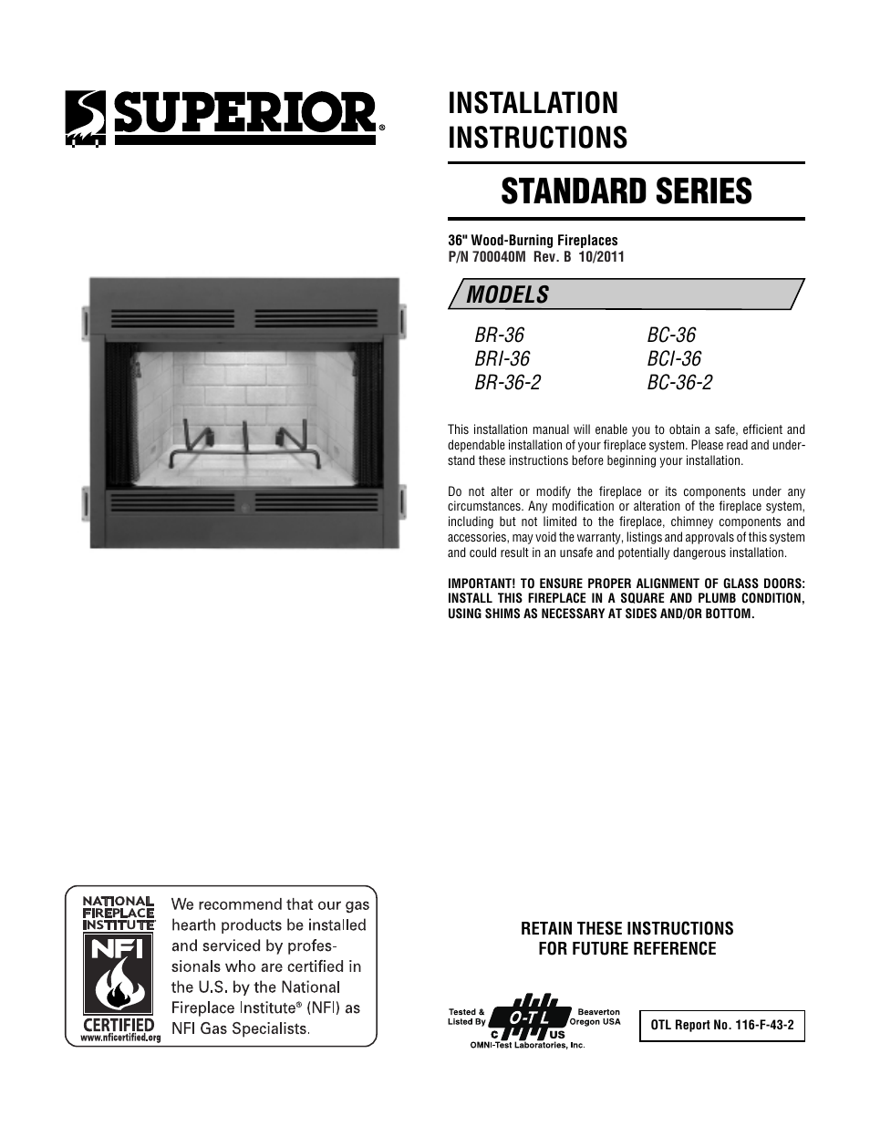 Superior BCI-36 User Manual | 20 pages