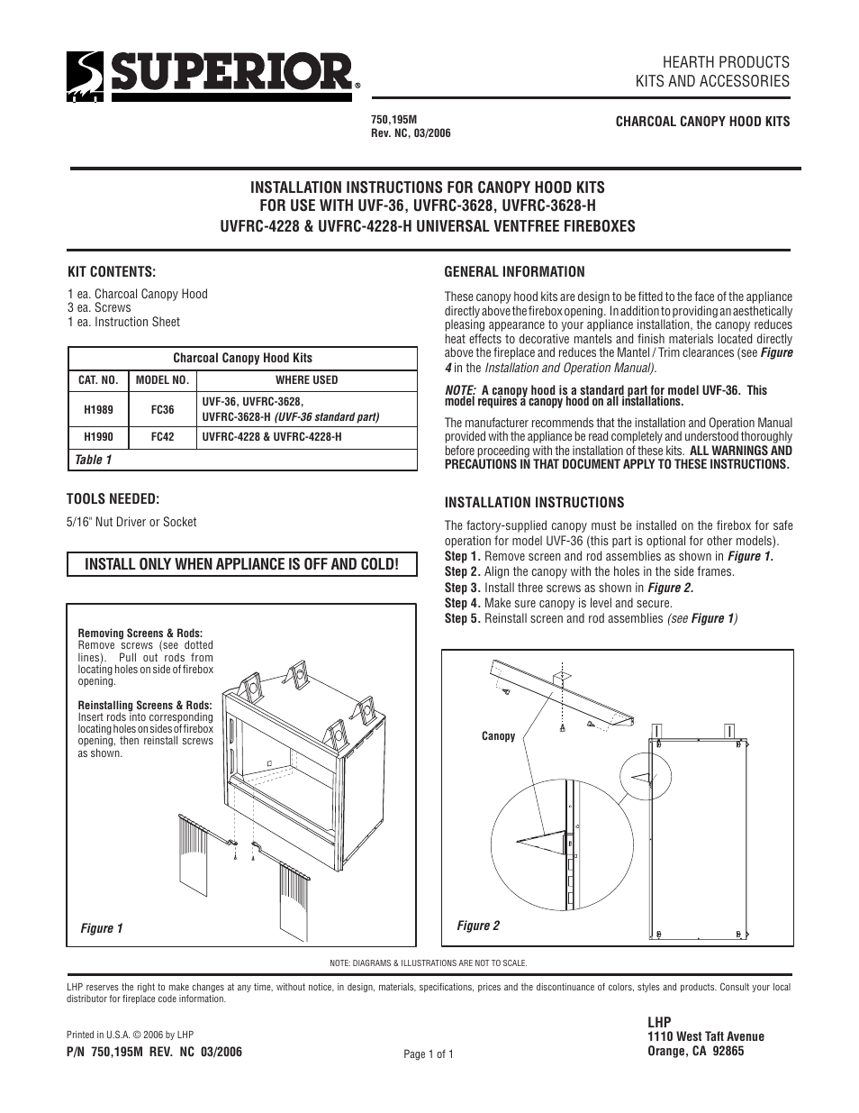 Superior UVFRC-3628 User Manual | 1 page