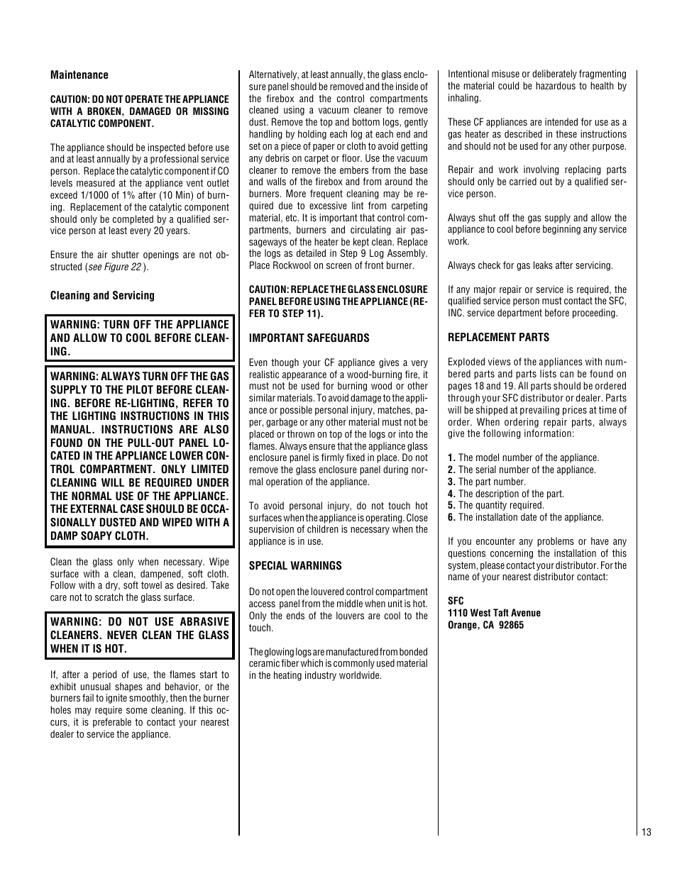 Superior STANDARD SERIES CF6500-CMN User Manual | Page 13 / 20