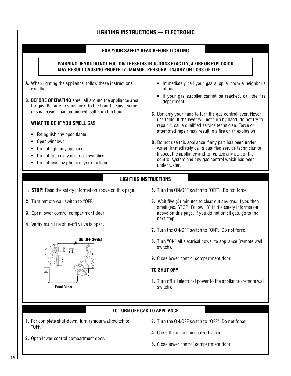 Lighting instructions — electronic | Superior NMC004-TD User Manual | Page 14 / 20