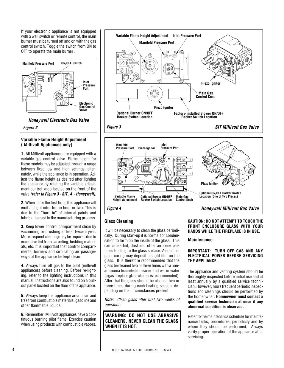 Honeywell electronic gas valve glass cleaning, Honeywell millivolt gas valve, Sit millivolt gas valve | Figure 4 figure 3, Figure 2 | Superior NMC004-TD User Manual | Page 4 / 20