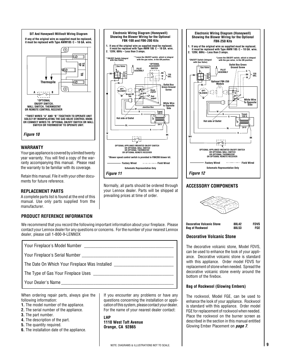 Warranty, Replacement parts, Accessory components | Decorative volcanic stone, Product reference information, Figure 10 figure 12 | Superior NMC004-TD User Manual | Page 9 / 20