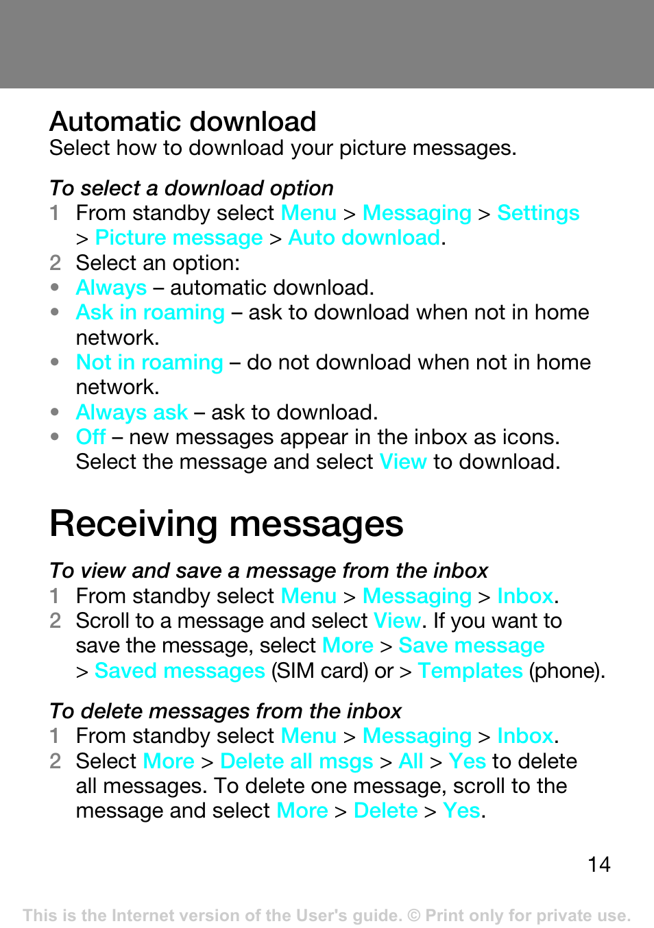 Automatic download, Receiving messages | Superior Z250A User Manual | Page 14 / 42