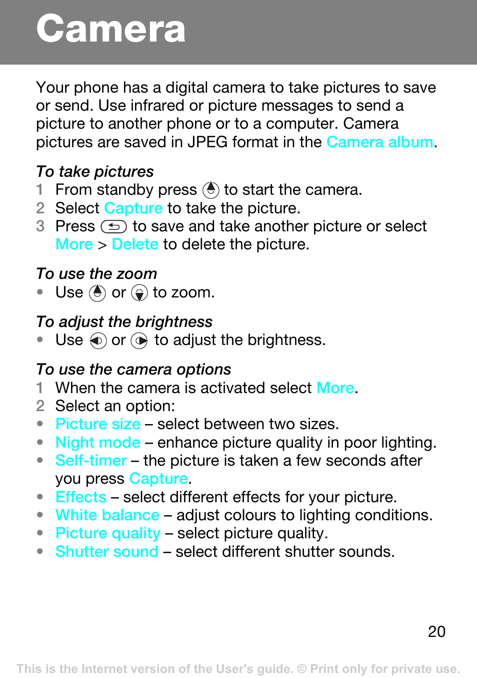 Camera | Superior Z250A User Manual | Page 20 / 42