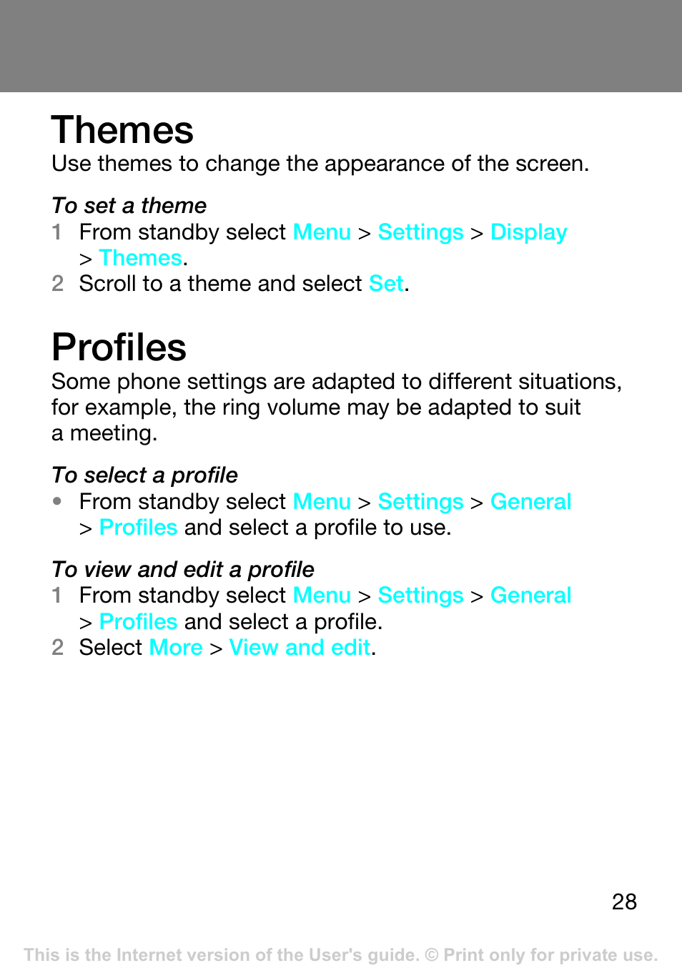 Themes, Profiles | Superior Z250A User Manual | Page 28 / 42