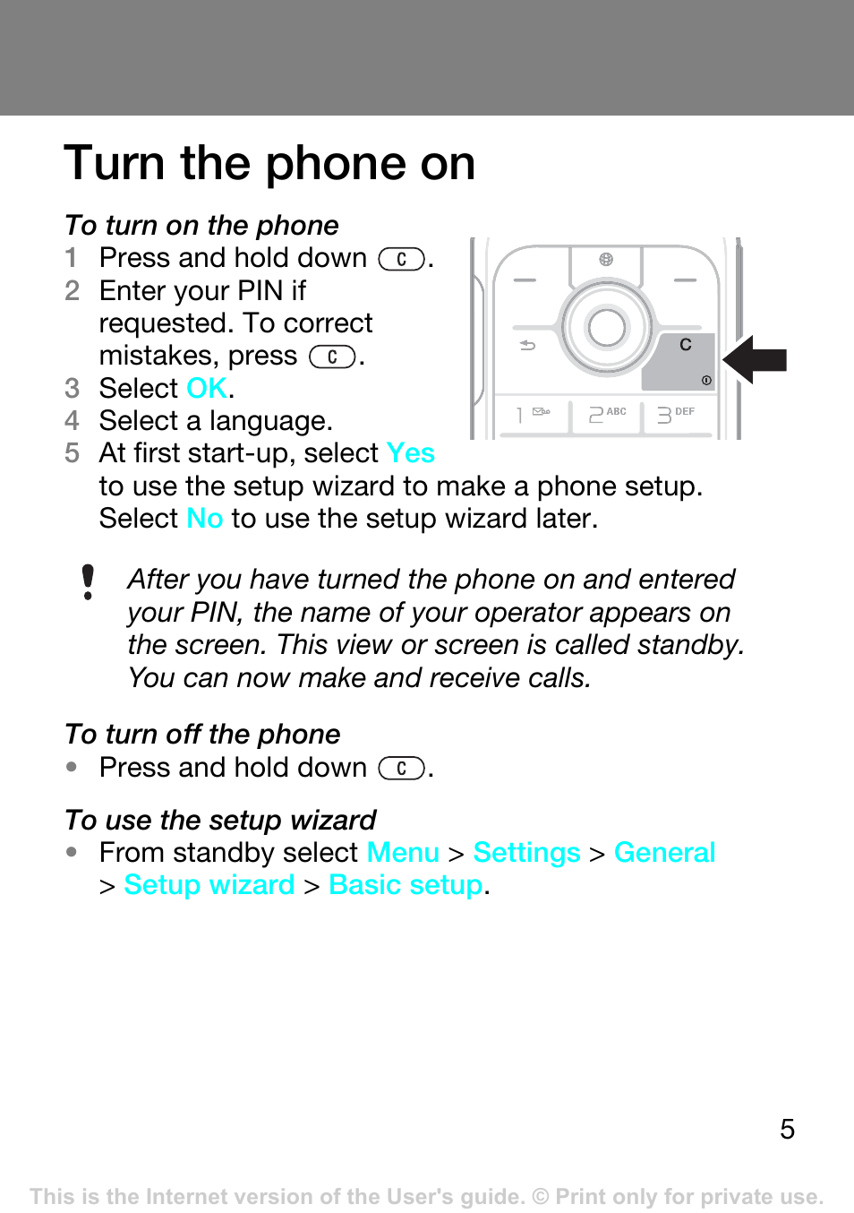 Turn the phone on | Superior Z250A User Manual | Page 5 / 42