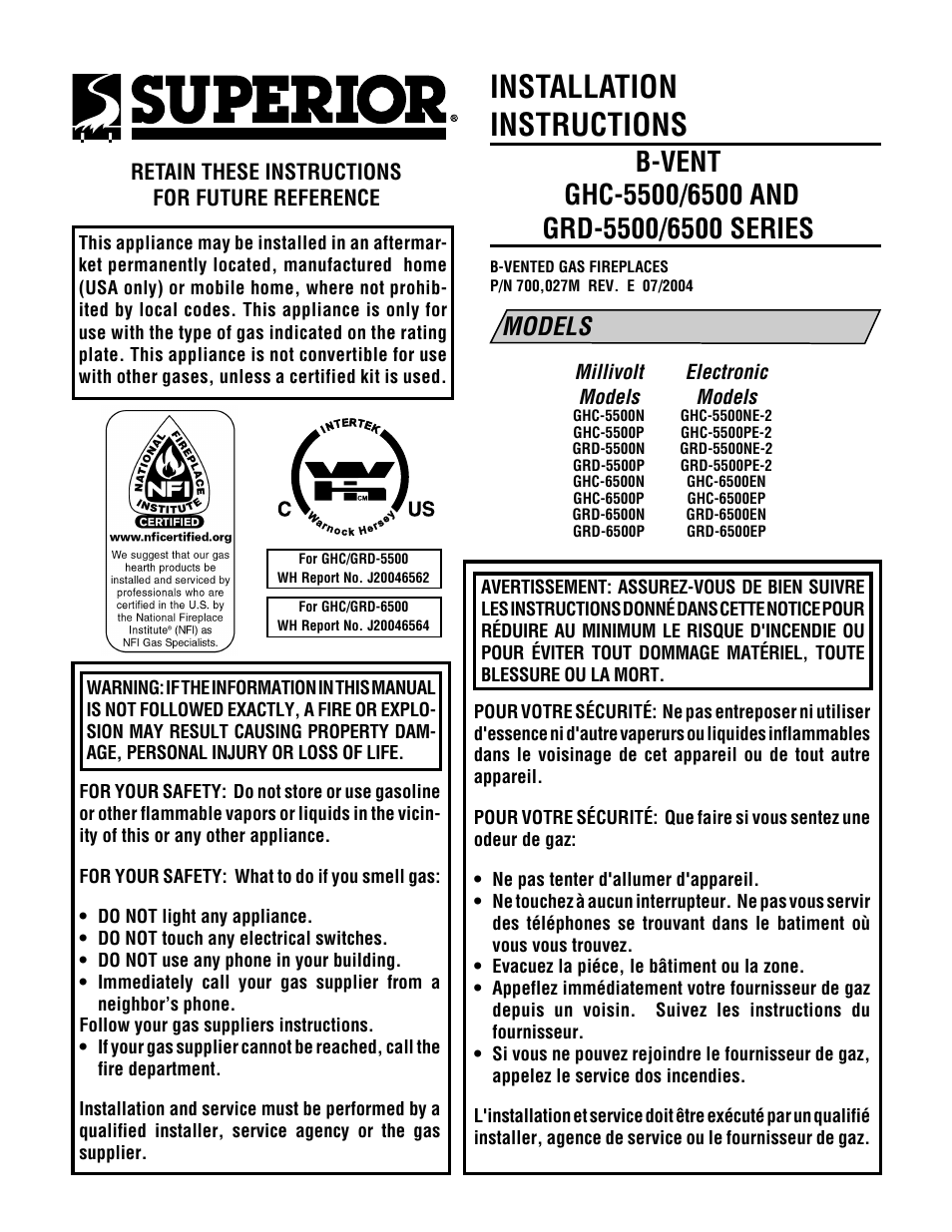 Superior GHC/GRD-5500 User Manual | 20 pages