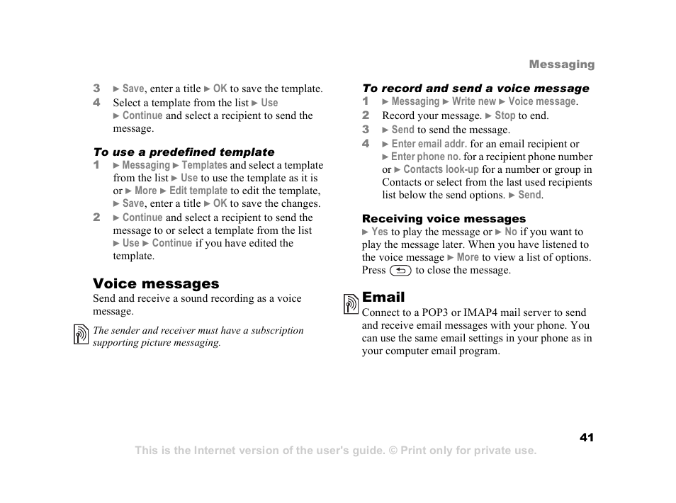 Voice messages, Email, Cont ents | Sony ericsson t618 | Superior W550C User Manual | Page 41 / 94