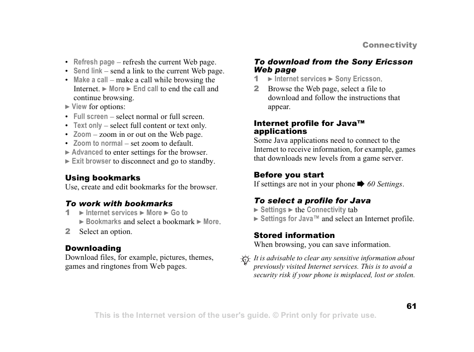 Cont ents, Sony ericsson t618 | Superior W550C User Manual | Page 61 / 94