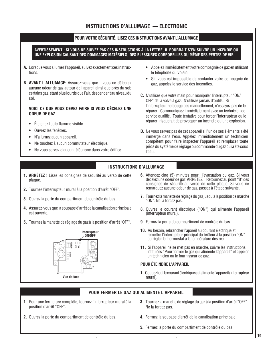 Instructions d’allumage — electronic | Superior SSDVT-3328CNM User Manual | Page 19 / 24