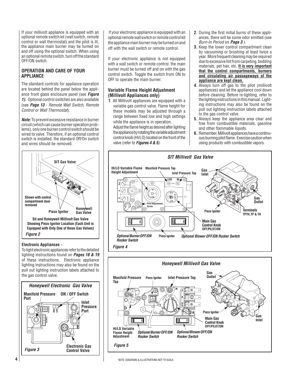 Operation and care of your appliance, Honeywell millivolt gas valve, Sit millivolt gas valve | Honeywell electronic gas valve | Superior SSDVT-3328CNM User Manual | Page 4 / 24