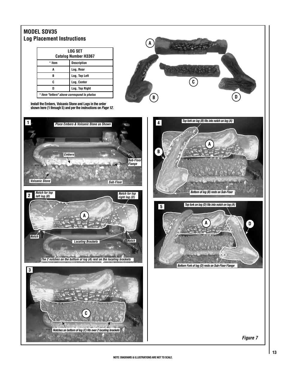 Model sdv35 log placement instructions | Superior DIRECT-VENT GAS FIREPLACES SDV35 User Manual | Page 13 / 28