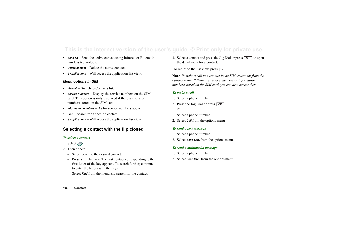 Selecting a contact with the flip closed | Superior P910I User Manual | Page 106 / 211