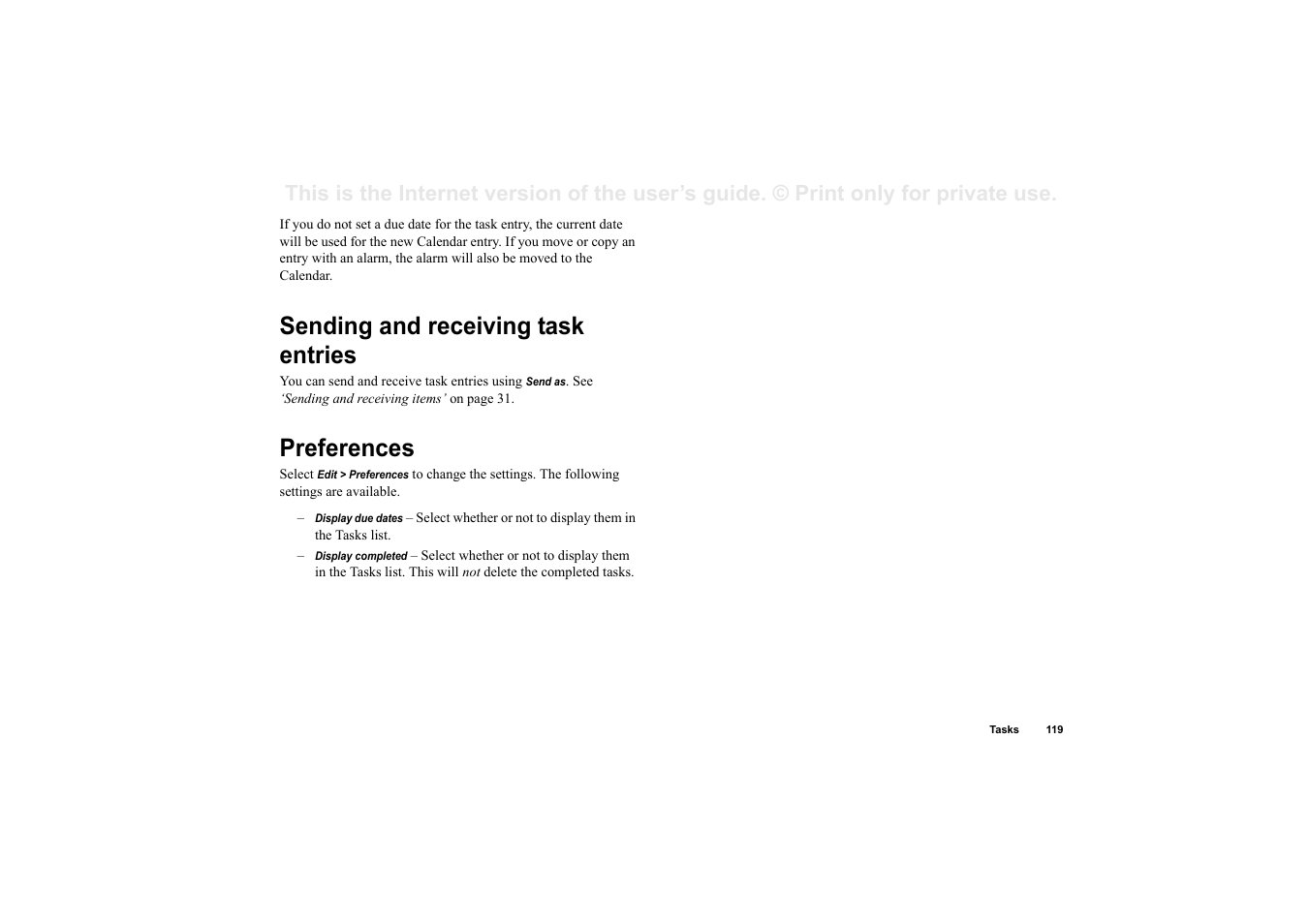 Sending and receiving task entries, Preferences, Sending and receiving task entries preferences | Superior P910I User Manual | Page 119 / 211