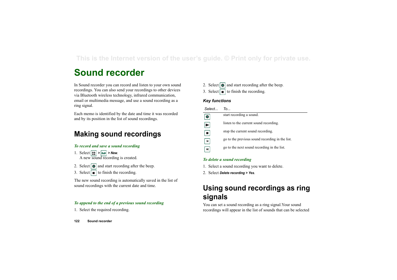 Tools, Sound recorder, Making sound recordings | Using sound recordings as ring signals, Ools | Superior P910I User Manual | Page 122 / 211