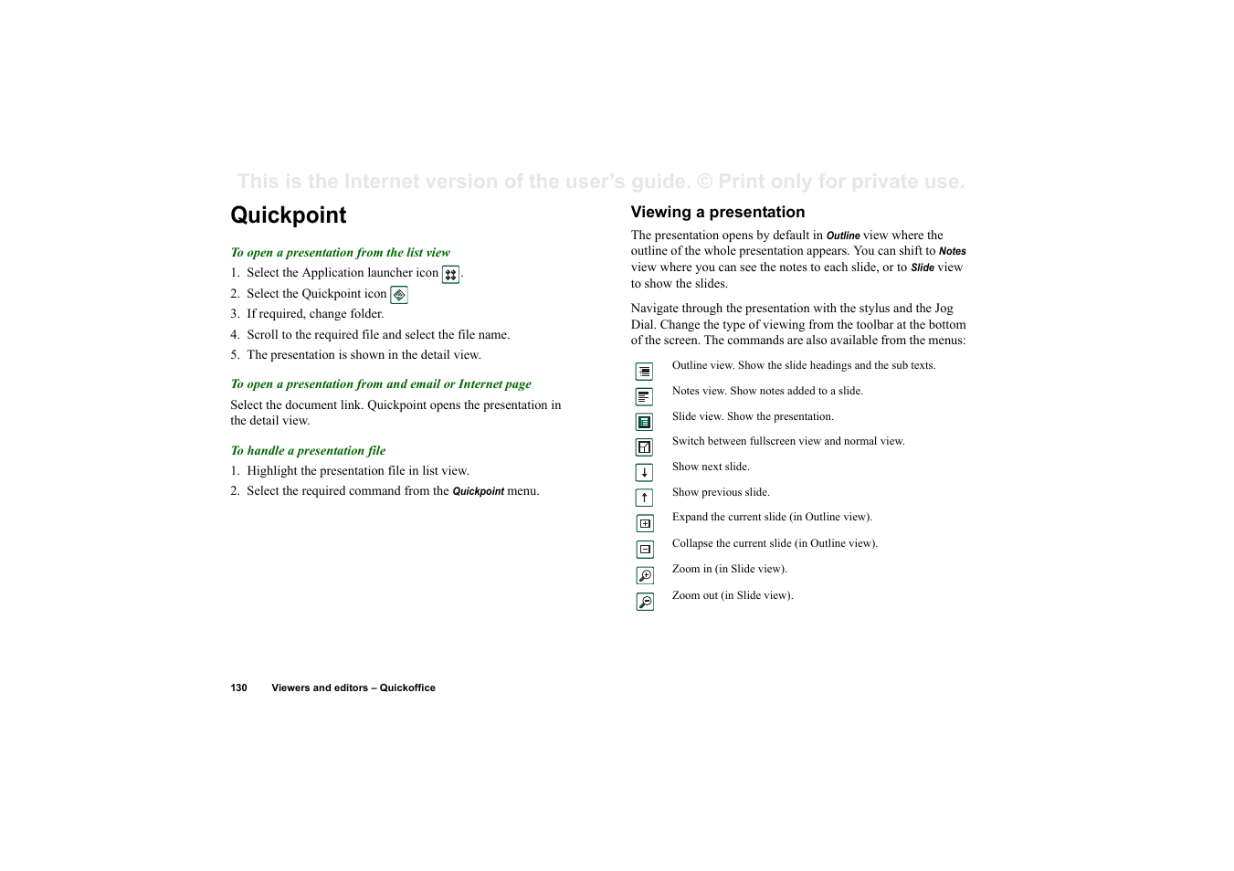 Quickpoint, Viewing a presentation | Superior P910I User Manual | Page 130 / 211