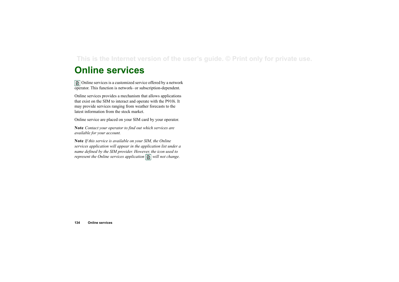 Online services | Superior P910I User Manual | Page 134 / 211