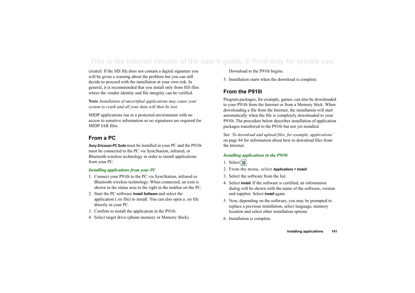 From a pc, From the p910i | Superior P910I User Manual | Page 141 / 211