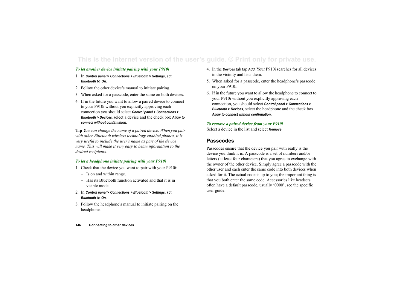 Passcodes | Superior P910I User Manual | Page 146 / 211