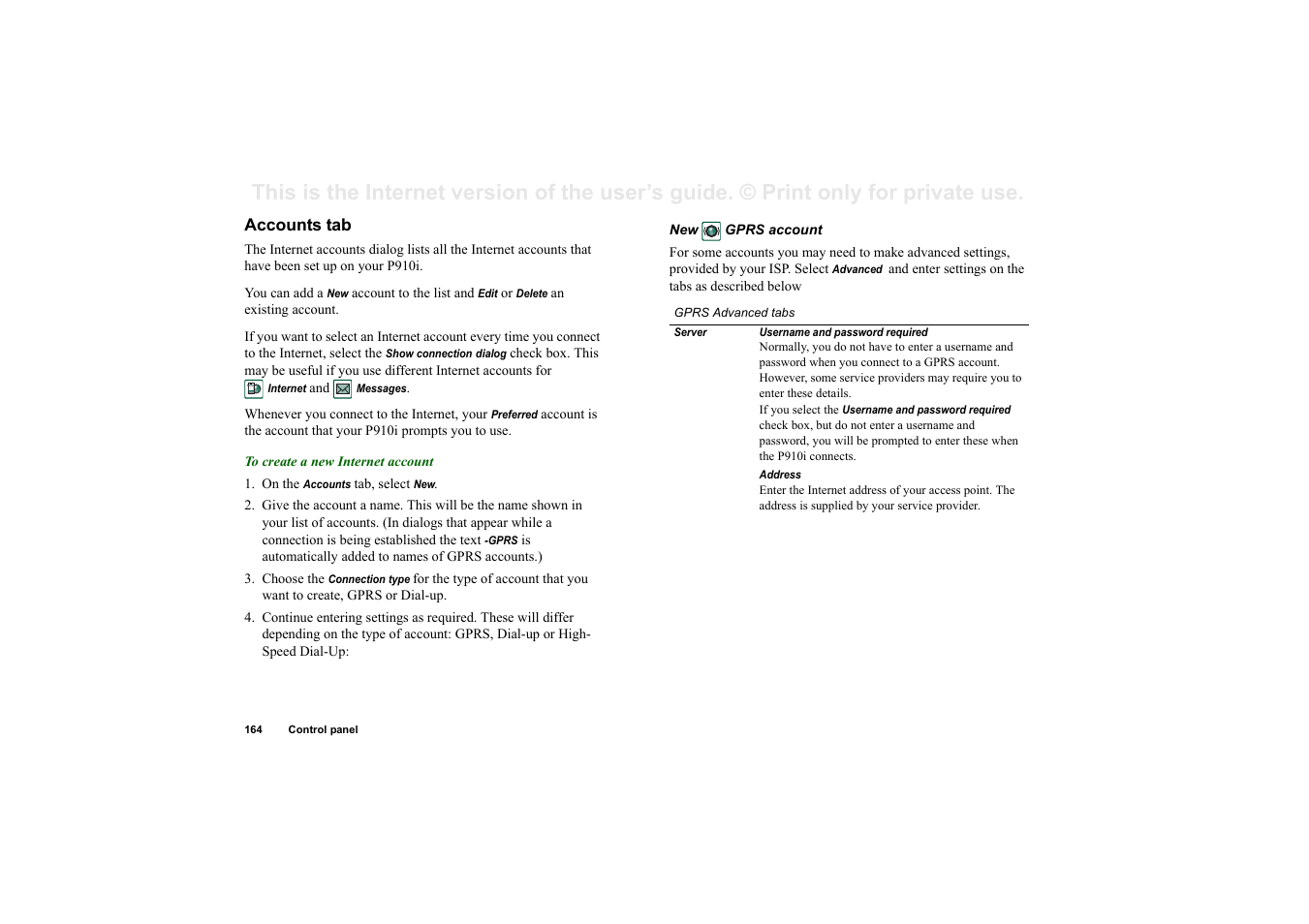 Accounts tab | Superior P910I User Manual | Page 164 / 211