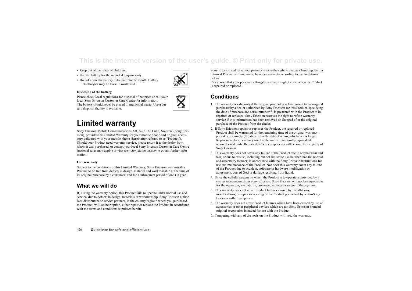 Limited warranty, What we will do, Conditions | Superior P910I User Manual | Page 194 / 211