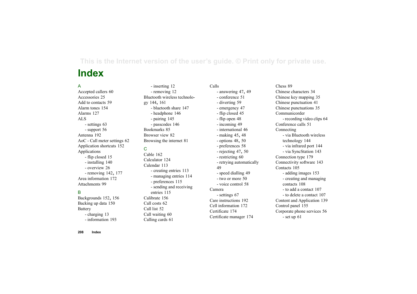 Index | Superior P910I User Manual | Page 208 / 211
