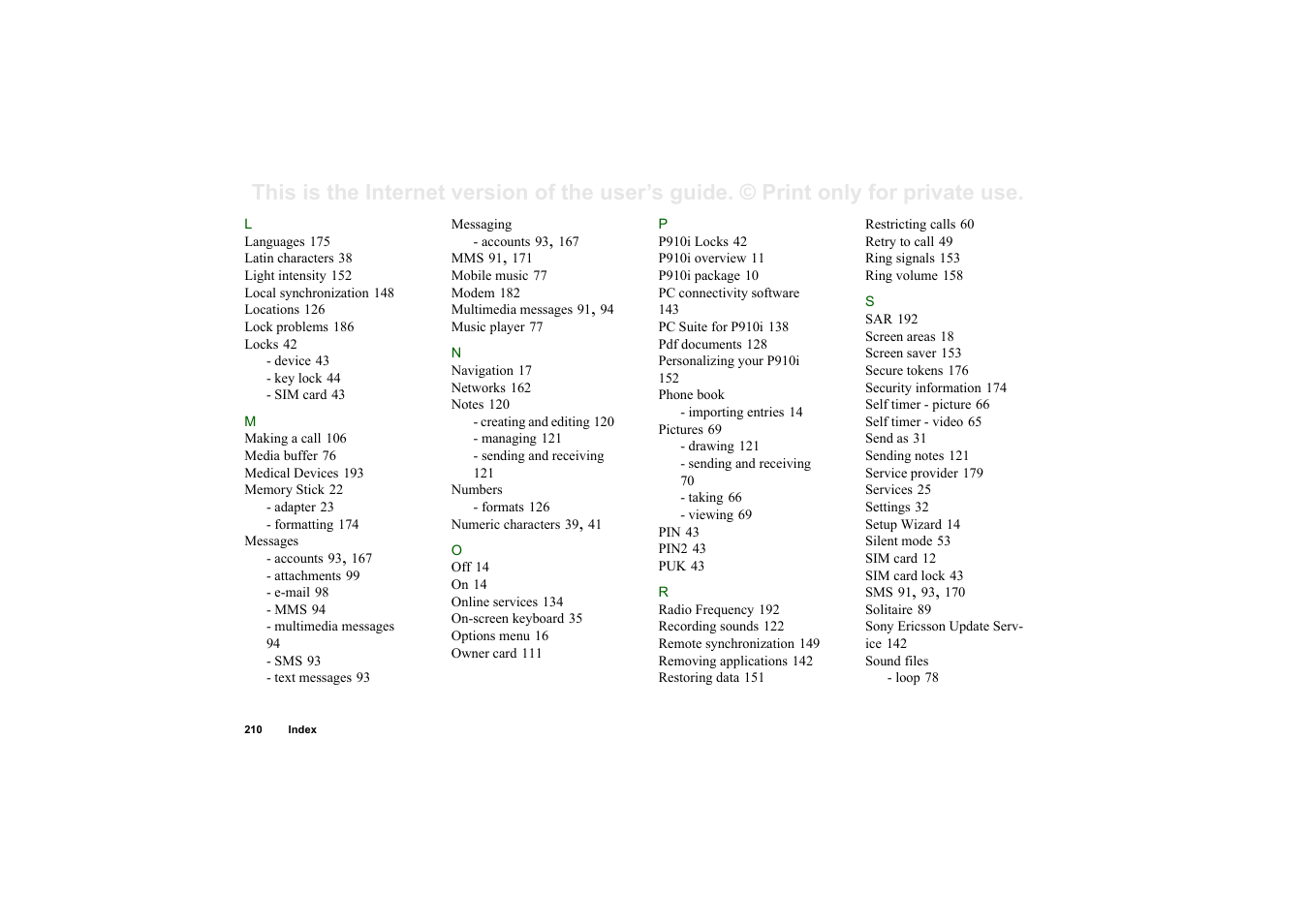 Superior P910I User Manual | Page 210 / 211