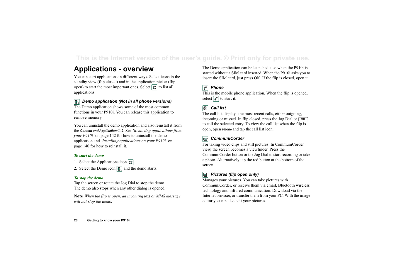 Applications - overview | Superior P910I User Manual | Page 26 / 211