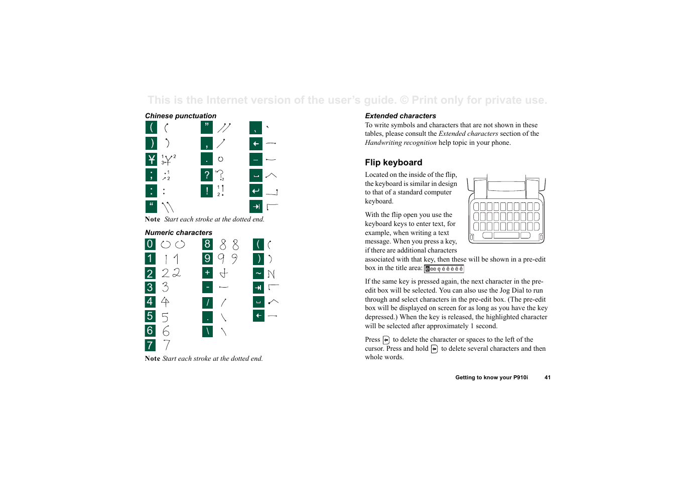 Flip keyboard | Superior P910I User Manual | Page 41 / 211