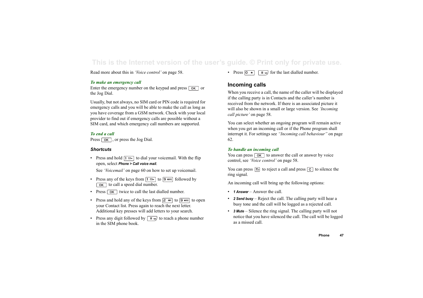 Incoming calls | Superior P910I User Manual | Page 47 / 211