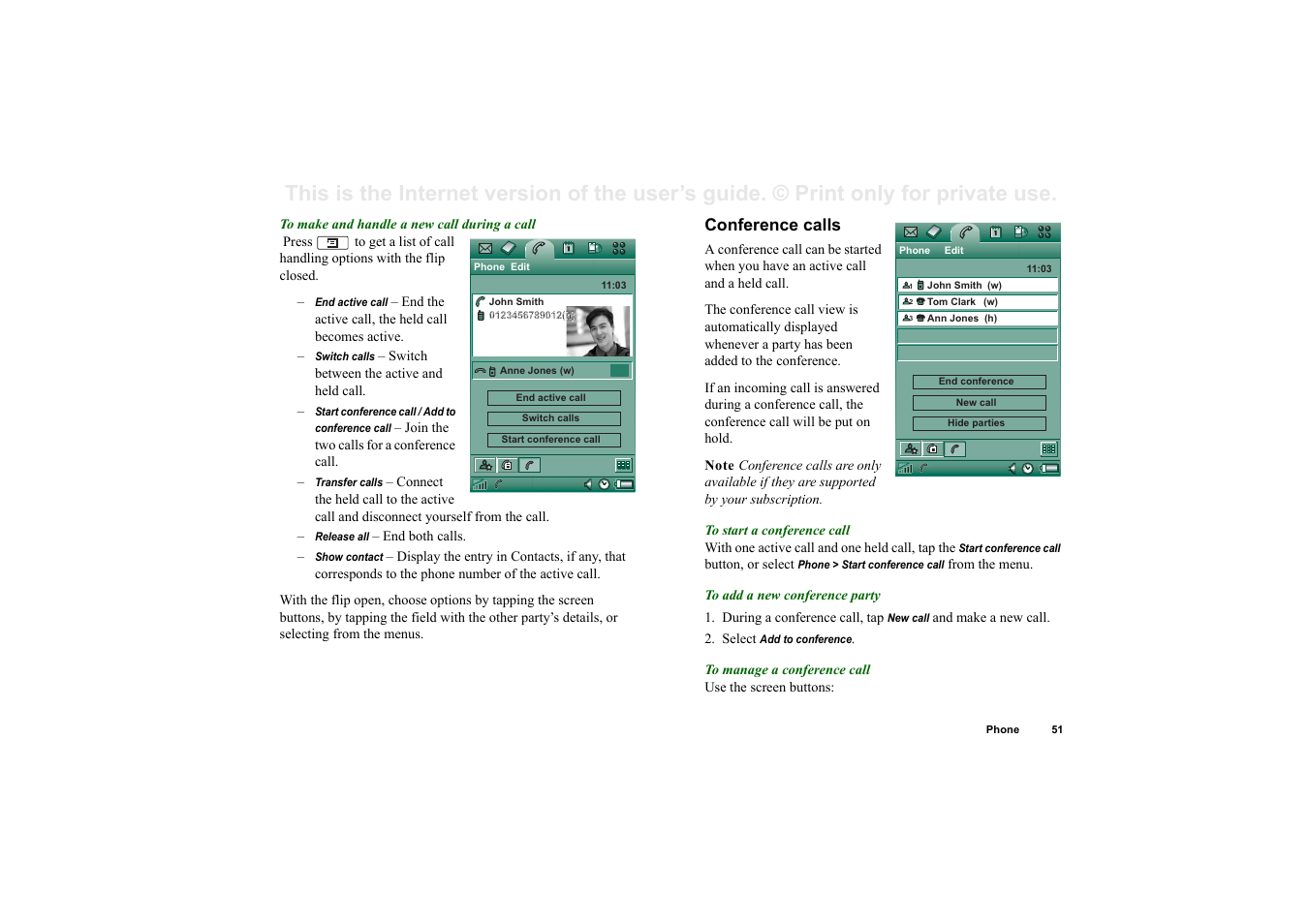 Conference calls | Superior P910I User Manual | Page 51 / 211