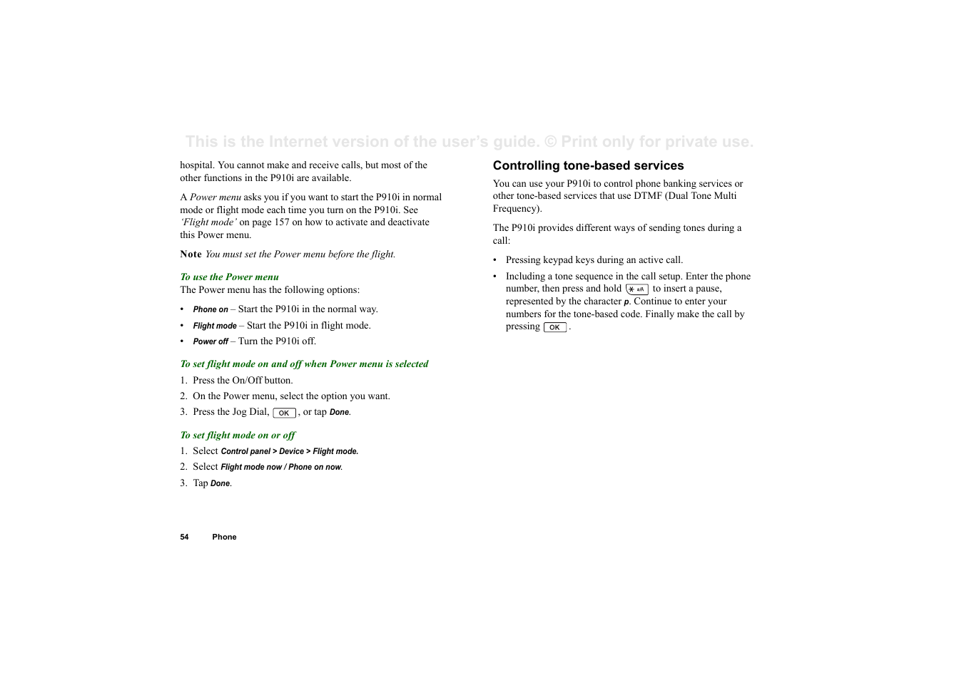 Controlling tone-based services | Superior P910I User Manual | Page 54 / 211