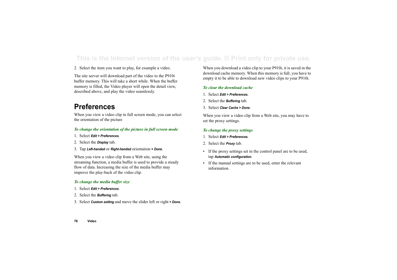 Preferences | Superior P910I User Manual | Page 76 / 211