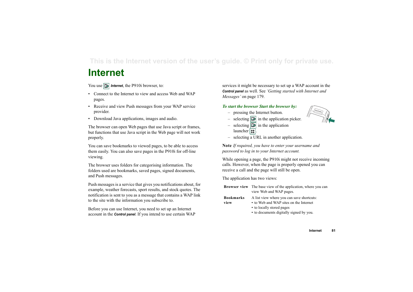 Internet | Superior P910I User Manual | Page 81 / 211