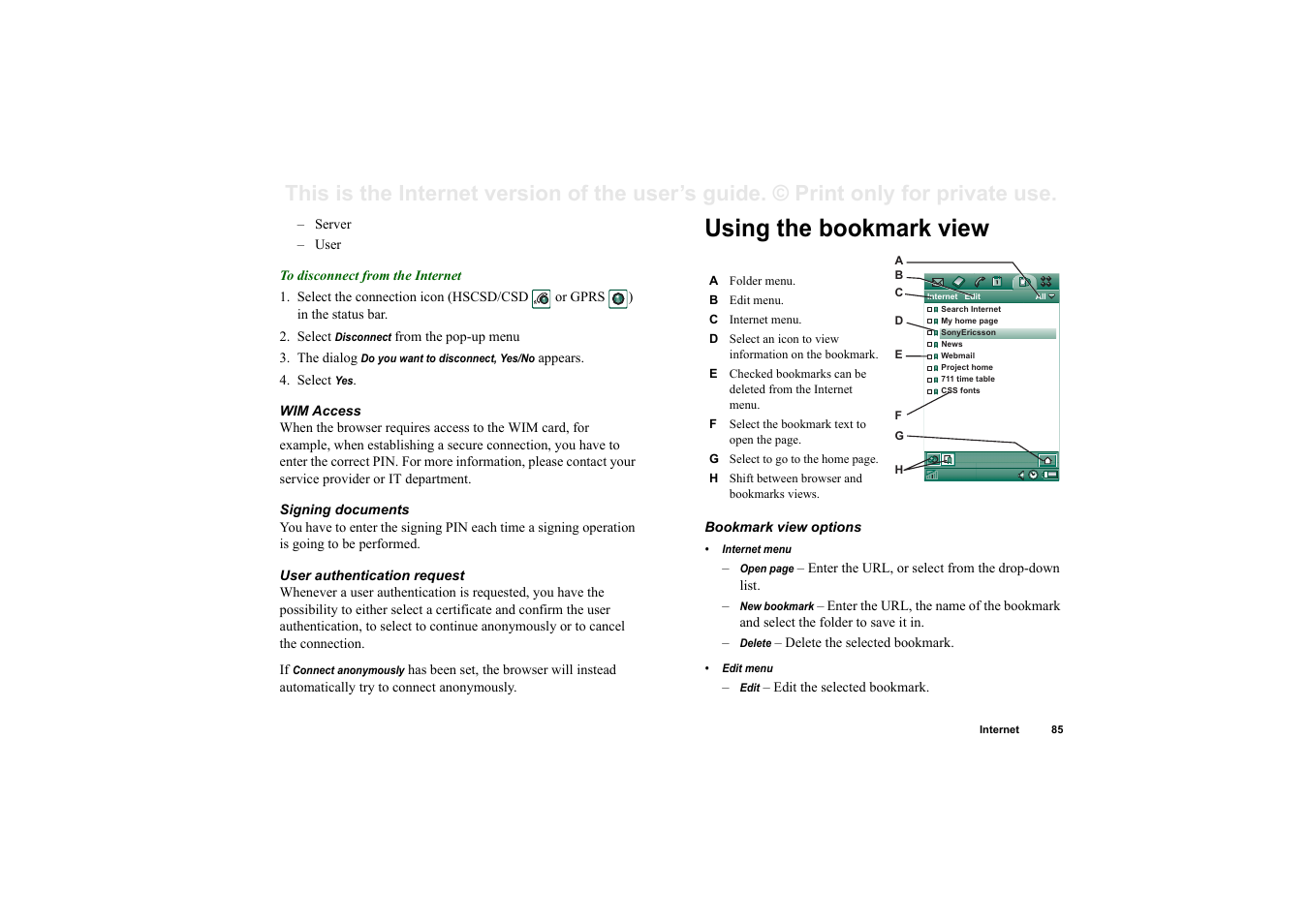 Using the bookmark view | Superior P910I User Manual | Page 85 / 211