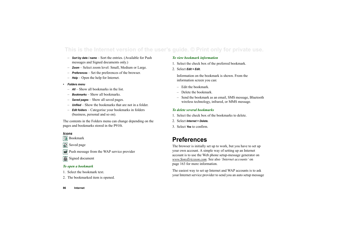 Preferences | Superior P910I User Manual | Page 86 / 211