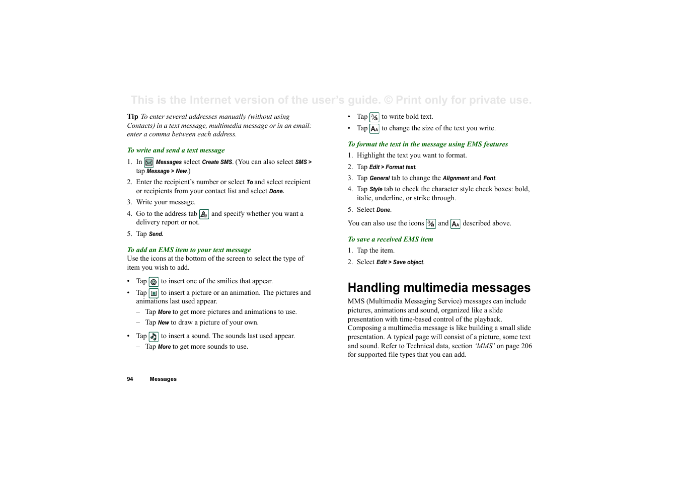 Handling multimedia messages | Superior P910I User Manual | Page 94 / 211