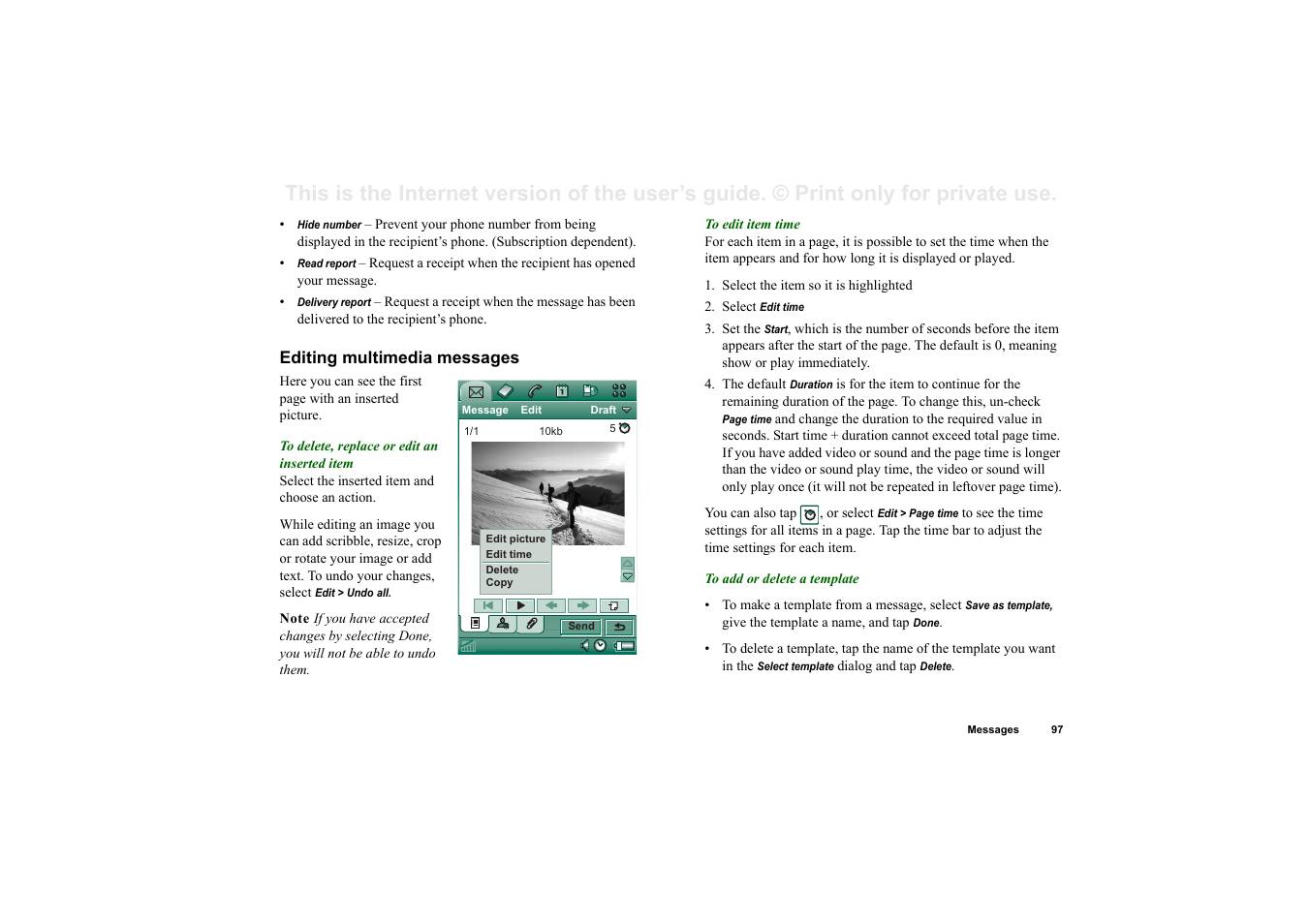 Editing multimedia messages | Superior P910I User Manual | Page 97 / 211
