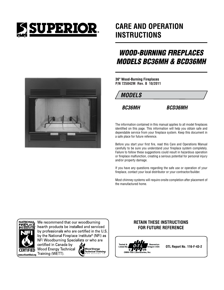 Superior BC36MH User Manual | 8 pages