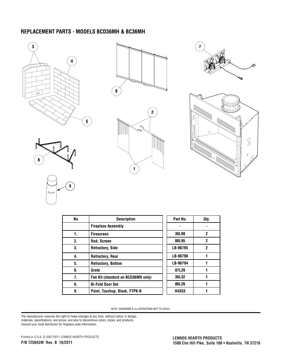 Replacement parts - models bcd36mh & bc36mh | Superior BC36MH User Manual | Page 8 / 8