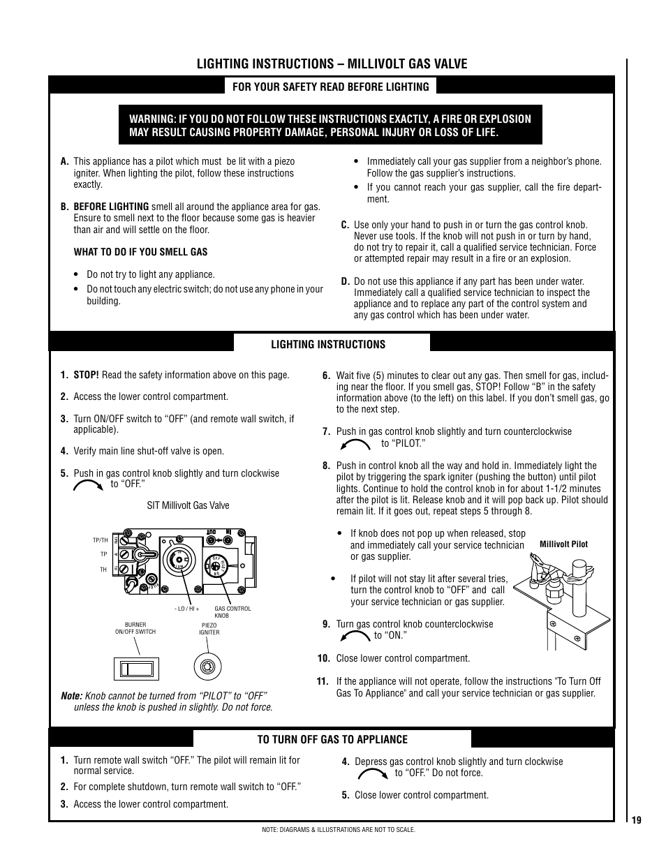 Lighting instructions – millivolt gas valve | Superior SDVST-N-B User Manual | Page 19 / 24