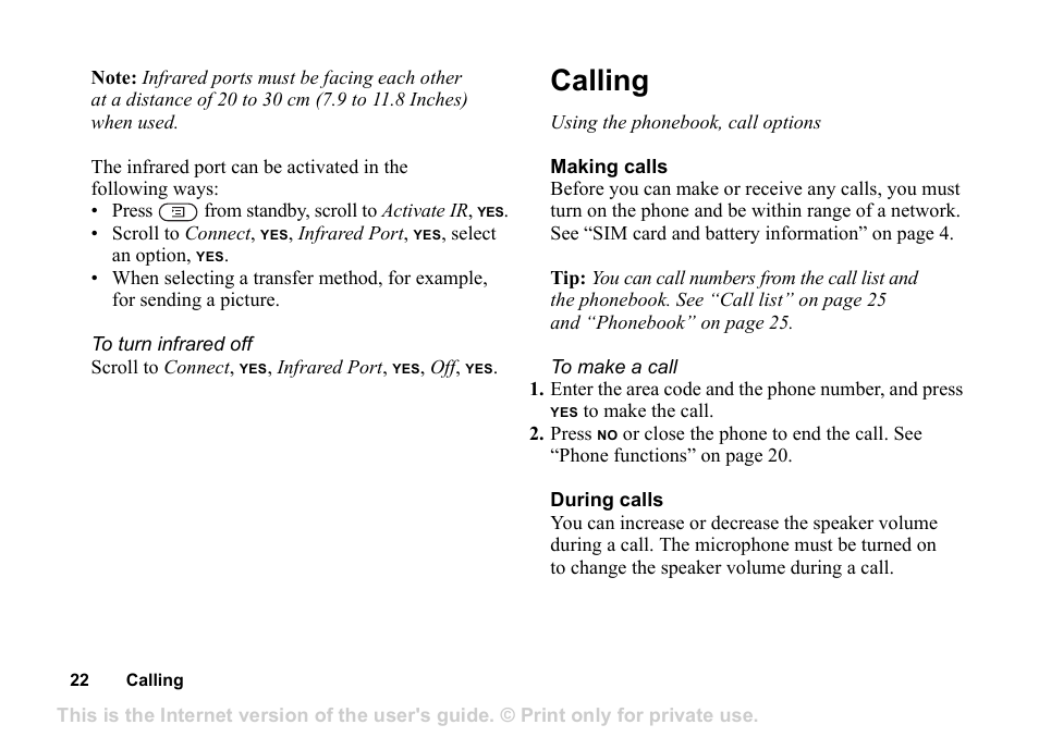 Calling, Using the phonebook, call options | Superior Z200 User Manual | Page 22 / 72