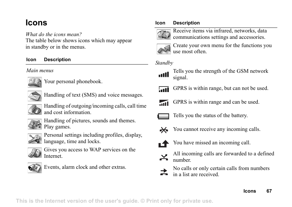 Icons, What do the icons mean | Superior Z200 User Manual | Page 67 / 72