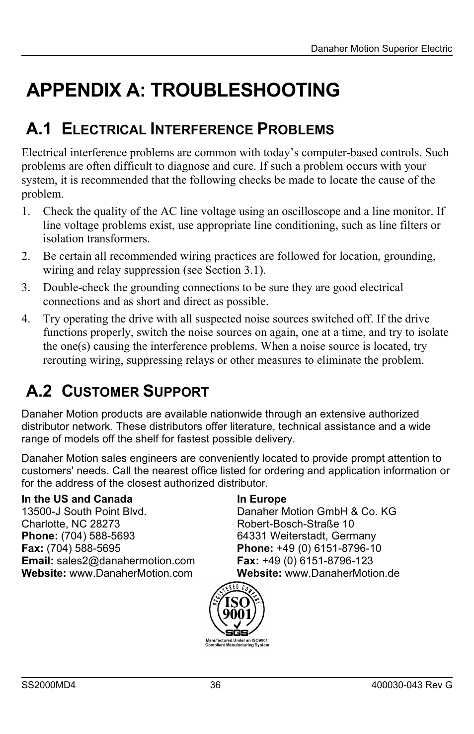 Appendix a: troubleshooting, A.1 e, A.2 c | Superior SLO-SYN SS2000MD4 User Manual | Page 36 / 36