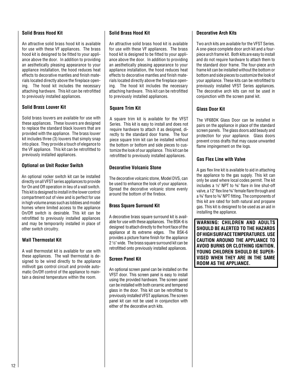 Superior Standard Series Unvented Decorative Gas Fireplaces VFPF-CMN-2 User Manual | Page 12 / 24