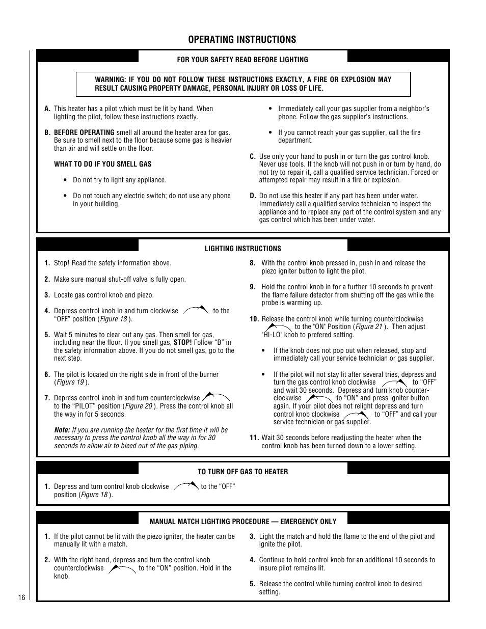 Operating instructions | Superior Standard Series Unvented Decorative Gas Fireplaces VFPF-CMN-2 User Manual | Page 16 / 24